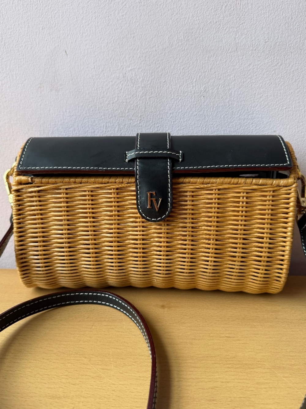 FRANCES VALENTINE Betsy Wicker Basket Black Crossbody Bag convertible Clutch